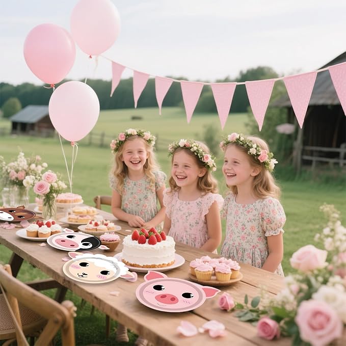 40Pcs Farm Animal Birthday Party Paper Plates Farm Birthday Decorations Chicken Pig Cow Sheep Horse Disposable Plates for Kids Baby Shower Animals Party Supplies