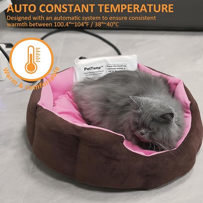 Pet Bed Warmer, Compact Heating Pad Insert for Cat Dog Beds, Turn Any Pet Bed Into a Heated Pet Bed, Waterproof Heated Bed Mat with Chew-Resistant Cord, Safe and Warm (M:9'' x 9'')