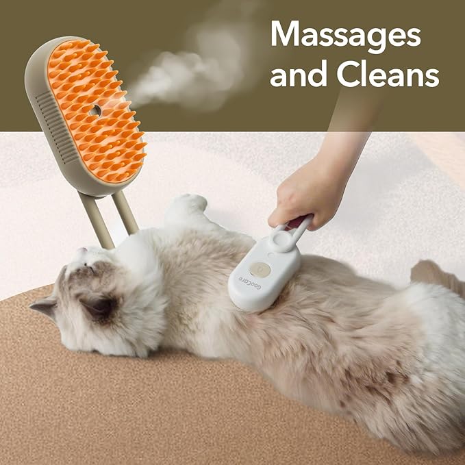 2nd Generation 3-in-1 Cat Steam Brush for Shedding, Pet Hair Removal Comb with Water Tank, Spray Cat Brush for Pet Grooming, Steamy Cat Brush for indoor Haired Cats, Dogs and Rabbits (Beige)