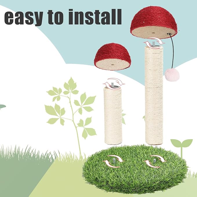 Mushroom Cat Scratching Post, Natural Durable Sisal Scratching Post, Mushroom Scrather Featuring with Sisal Caps Scratch Pole and Interactive Toy Ball, Mushroom Cat Post for Kittens and Small Cats