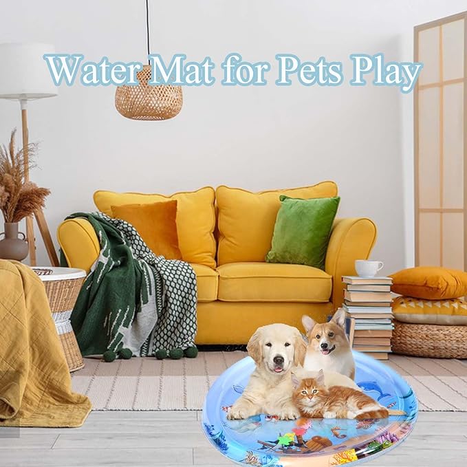 Sensor Water Playmat for Cats, Water Mat for Puppy Play, Sensory Water Mat for Cats, Durable Water Sensory Playmat for Pet Play, Water Sensor Mat, Water Sensory Pad Water Play, Medium(Round)