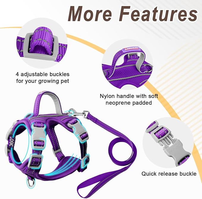 Cat Harness and Leash Set for Walking Escape Proof for Small Large cat Kitten Harness with ID tag Pocket (Purple,XS)