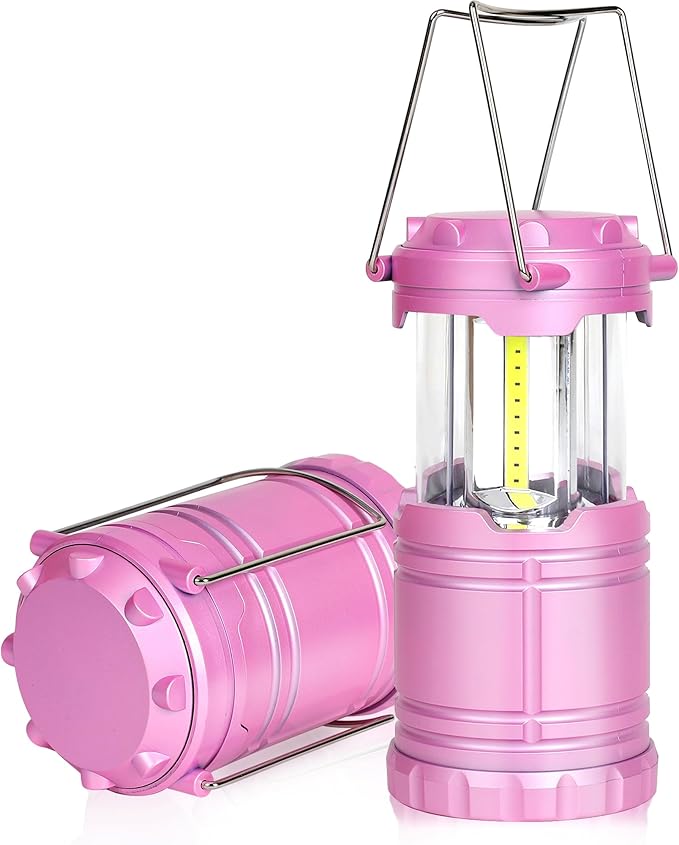 2-Pack LED Pink Camping Lanterns, Portable Camping Lights, Outdoor Handled Lamps, Essential Emergency Lights for Power Outages, Hiking, Hurricane