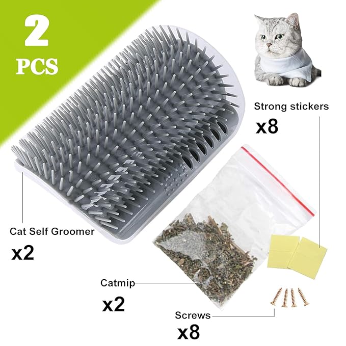 2 Pack Cat Self Groomer,Cat Self Grooming Corner Scratcher with Catnip,Massage Comb Brush for Long & Short Fur Cats Dogs