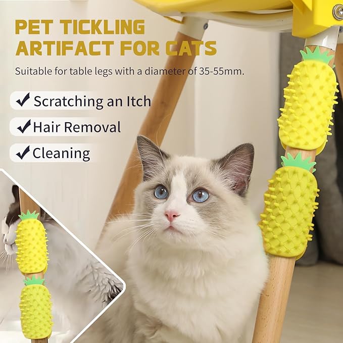 2Pcs Pineapple Cat Self Groomer and Corner Brush, Reduce Shedding, Scratching and Itchiness, Pet Tickling Artifact with Silicone Bristles, Easy Installation for Cat Dog Pet Self Cleaning Cat Brush Toy