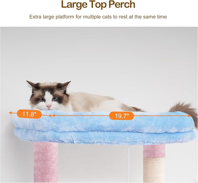 Heybly Tall Cat Tree,78 inch Multi-Level Cat Tower for Indoor Cats,2 Widened Plush Perches Cat Condo with Scratching Board and Big Caves,Blue and Pink HCT033BP