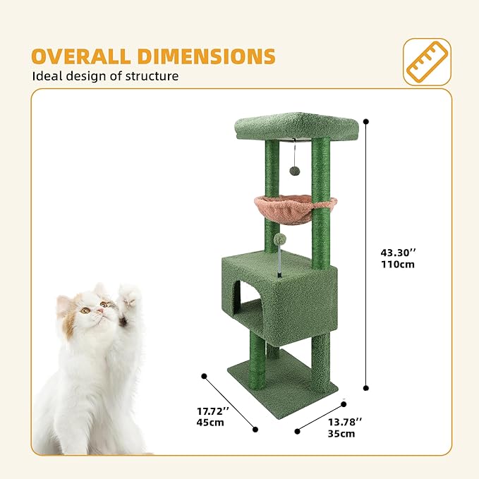 Fashion Design 43.3" Cat Trees with Cat Houses,Green