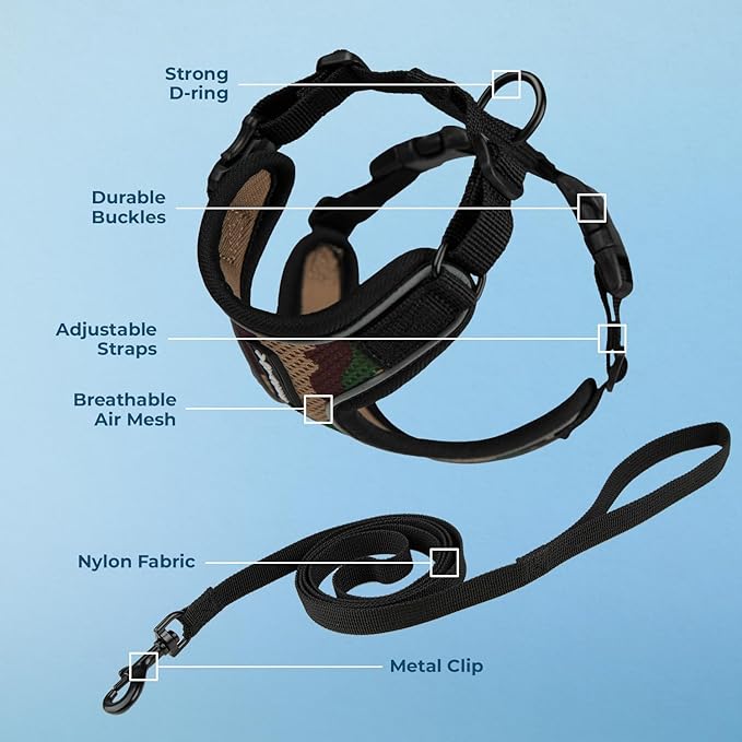 Voyager Escape Proof Cat Harness and Leash Set with Reflective Stitching, Neoprene Handle 5ft - Supports Small, Medium and Large Cats, Kittens for Walking by Best Pet Supplies - Army, S