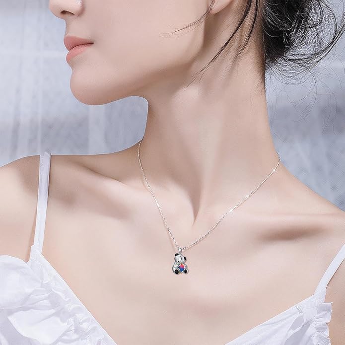 925 Sterling Silver Lab Grown Diamond Animal Necklace Cat/Bear/Bee/Dolphin/Dragonfly/Horse/Hummingbird/Koala/Parrot/Penguin/Pigeon/Sea Turtle/Starfish Lab Grown Diamond Necklace Gift for Women