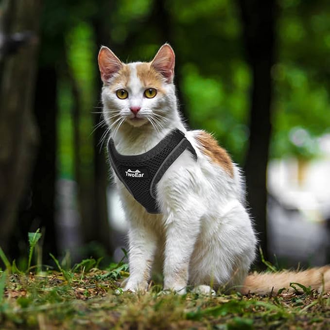 TwoEar Cat Harness Escape Proof, Soft Dog Vest Harness Adjustable, Breathable Mesh Step-in Puppy Walking Jacket Reflective Easy Control for Extral Small Pets for Outdoor Walking(XXS, Black)