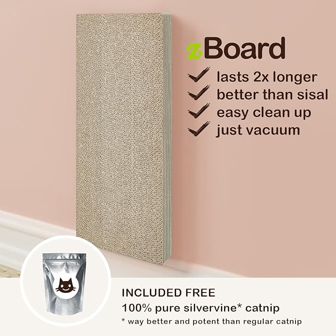 Way Basics Premium Wall Mount Scratch Pad Cat Scratcher with Silvervine Catnip - zBoard Lasts 2X Longer