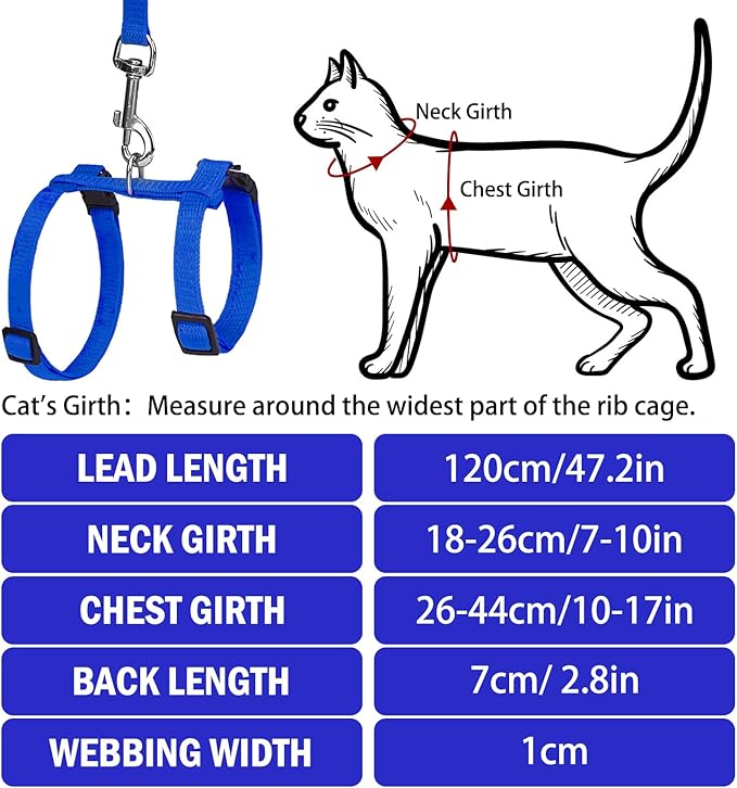 PUPTECK Adjustable Cat Harness and Leash Set Escape Proof Kitten Strap Collar for Walking Travel, Blue