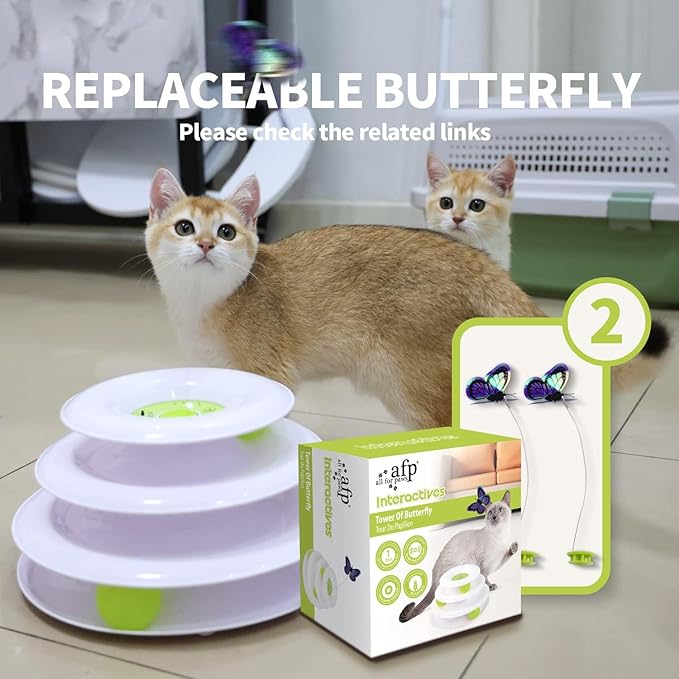 ALL FOR PAWS Interactive Cat Toys Automatic Tower of Butterfly Flutter Bug Cat Enrichment Ball Track Toy Smart Cat Toys with Timer for Indoor Cats