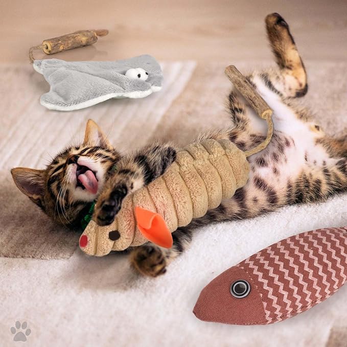 AccEncyc 3Pcs Cat Toys Mice Fish Catnip Toys Teething Interactive Catnip Silvervine Animals Toys for Indoor Kittens Cat Chew Toy Kitten Exercise Kicker Toys Cleaning Teeth Cat Gifts Kitty Toy