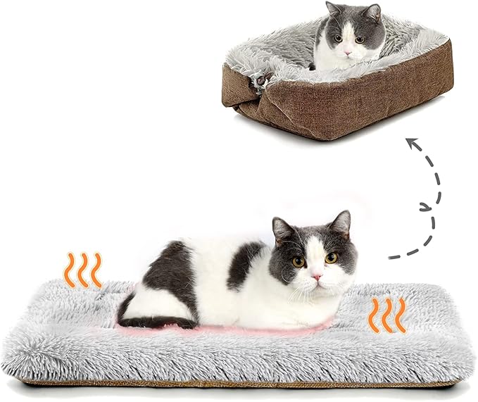 Cat Bed Small Dog Bed Self Warming Cat Bed Self Heating Cat Pad Extra Warm Thermal Kitten Beds for Indoor Outdoor Kittens Small Pets 24''X20'' (Khaki)