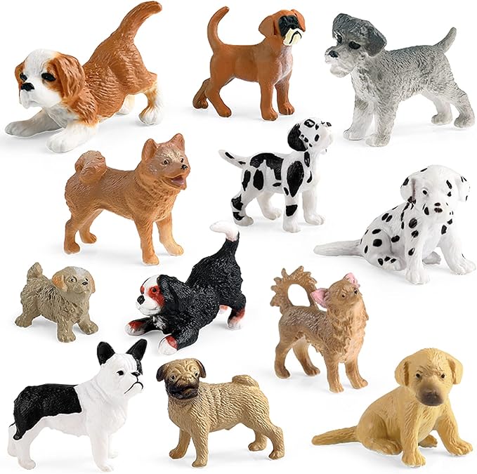 12PCS Mini Dog Figurines, Plastic Animals Mini Dog Figures Realistic Hand Painted Tiny Dog Toys Playset for Kids Toddlers, Miniature Puppy Toys Cake Topper Christmas Birthday Gift