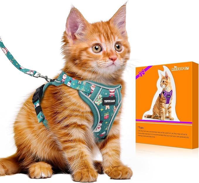 Halypet Cat Harness and Leash Set [MAX Safety 4th-Gen Upgrade] Escape Proof Adjustable Cat Leash Comfortable Soft Vest Easy to Wear Kitten Harness with Reflective Strip for Cats Walking, XS Mint Green