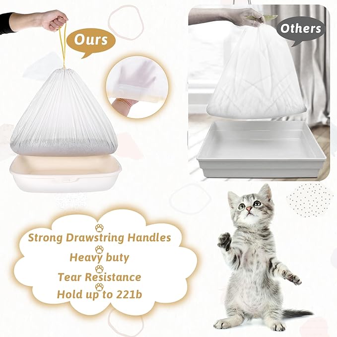 40 Pieces Jumbo Cat Litter Box Liners, 36"x18" Drawstring Close Cat Litter Bags Automatic Litter Box Bags Heavy Duty Cat Litter Waste Receptacles Bags, Extra Thick, Tear & Leak Resistant, Easy Cleanup