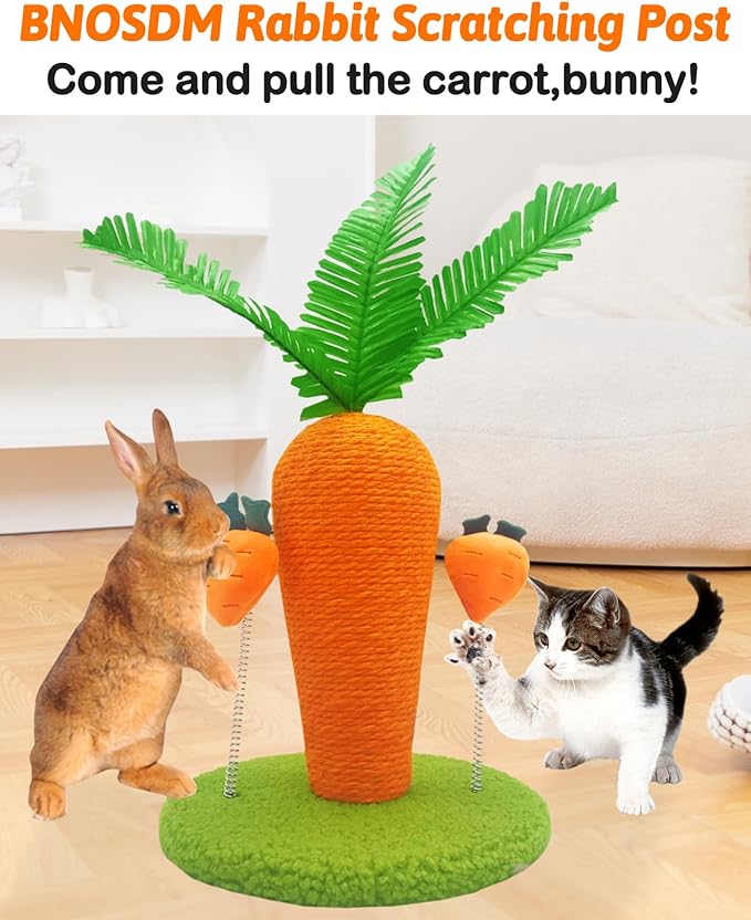BNOSDM Rabbit Scratching Post Carrot Bunny Scratch Toy Cute Small Animals Scratcher with Interactive Spring Toy for Indoor Rabbit Bunny