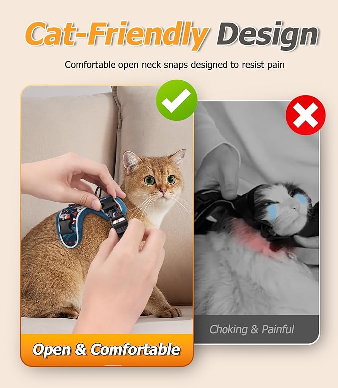 Halypet Cat Harness and Leash Set [MAX Safety 4th-Gen Upgrade] Escape Proof Adjustable Cat Leash Comfortable Soft Vest Easy to Wear Kitten Harness with Reflective Strip for Cats Walking, S Night Blue