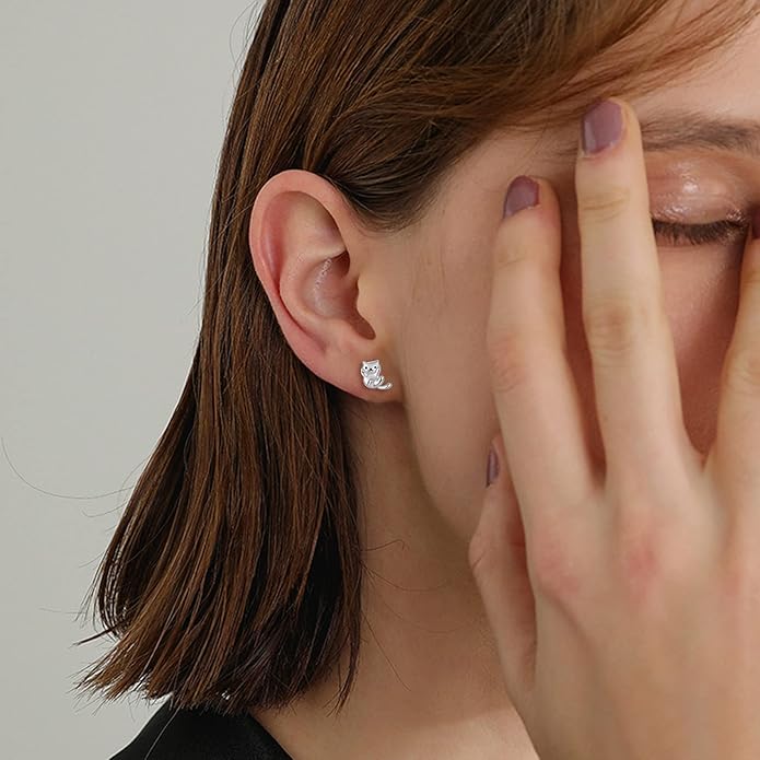 925 Sterling Silver Cat Earrings Cute Animal Kitten Stud Earrings cat Jewelry Gifts for Women Girls Hypoallergenic Earrings for Sensitive Ears