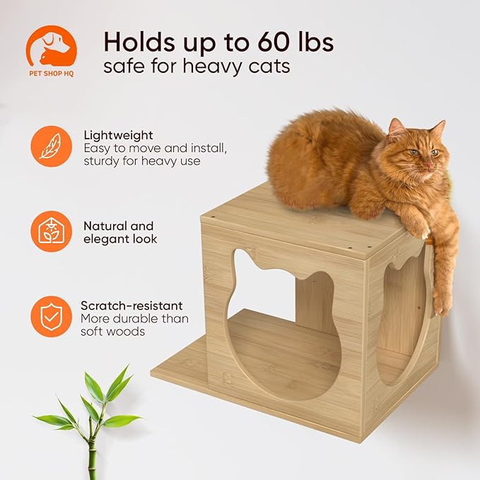 Cat Wall Shelves Furniture for Climbing - Cat House Wall Mounted - Indoor Wooden Floating Cat Furniture - Different Models Including Shelves, Perches, Hammock, Bed, Bridges, Walkways