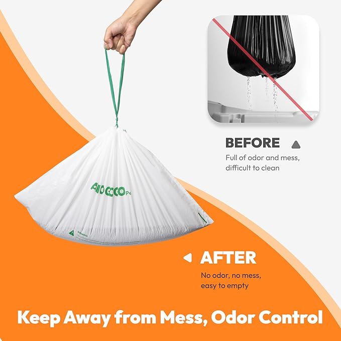 100 Pcs Litter Box Liner Bags, Compatible with Meowant MW-SC01, MW-SC02 and MW-LR01, Automatic Litter Box Heavy Duty Replacement Waste Bags, Drawstring Leak-proof Trash Bags, 18.5" x 12.6"