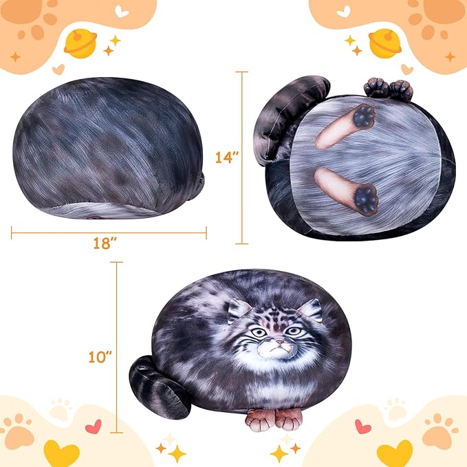 Achwishap Cat Plush,Soft Cat Stuffed Animals,Kawaii Steppe Cat Plush Toys,Cute Plushies Cat Body Pillow,Kitten Stuffed Animal Hugging Pillows Plushies Gifts for Kids Adults Birthday(Steppe Cat,18”)