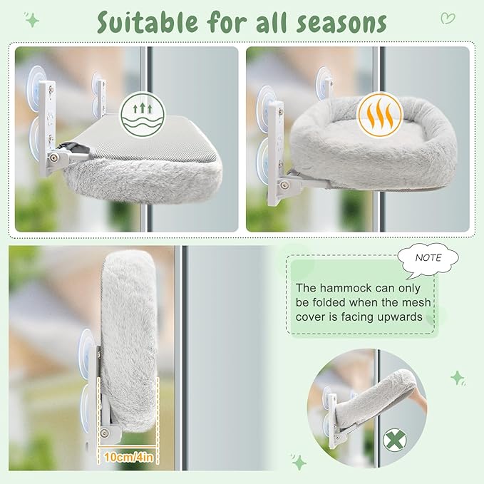 Sunhoo Cat Hammock Perch for Window Seat Bed Indoor Cats Lounger Window Sill Ledge Foldable Kitten Shelf Cordless No Drilling Washable Plush Cushion Heavy Duty Metal Frame 21 * 11.8 in Easy Assembly