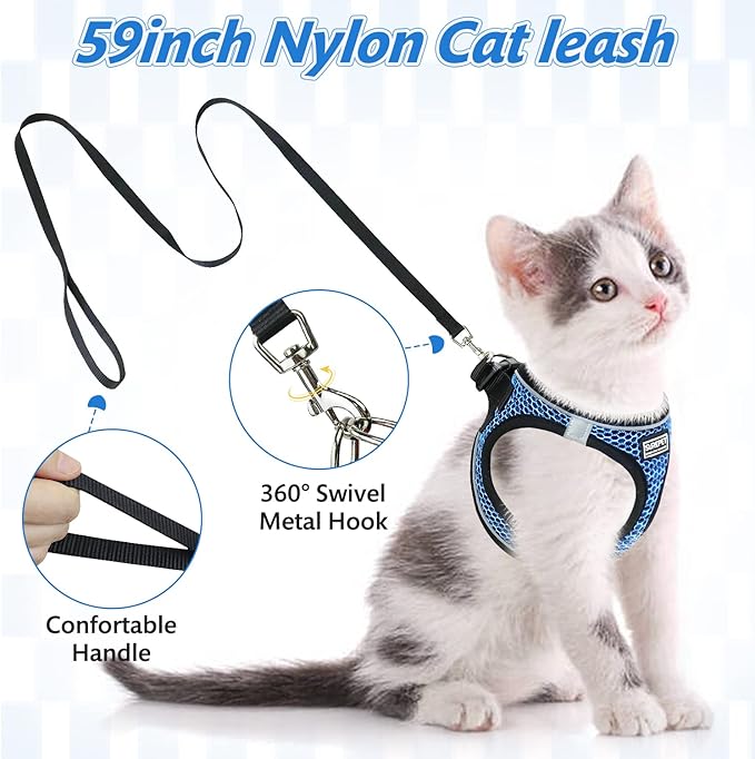 Cat Harness and Leash Set for Walking Escape Proof,Adjustable Soft Mesh Kittens Harness Vest with Reflective Strip for Small Cats,Easy to Control