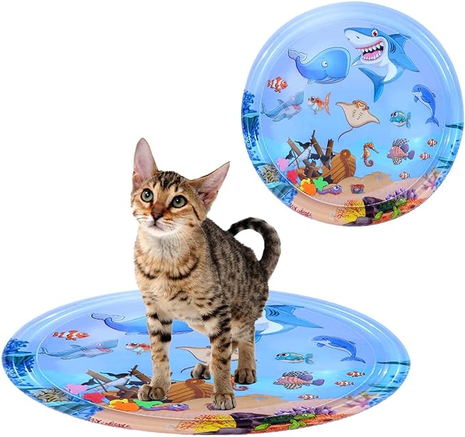 Sensor Water Playmat for Cats, Water Mat for Puppy Play, Sensory Water Mat for Cats, Durable Water Sensory Playmat for Pet Play, Water Sensor Mat, Water Sensory Pad Water Play, Medium(Round)