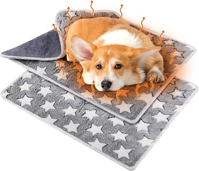 2 Pcs Self Warming Cat Bed Cute Dog Cat Thermal Mat Self Warming Star Cat Mat Pet Heating Pad Cat Blanket for Indoor Outdoor Washable(Large Star,41 x 29)