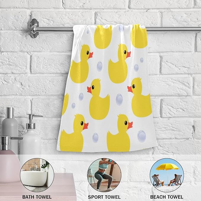 2 Pack Yellow Ducks Hand Towels for Bathroom,Microfiber Absorbent Cute Animal Ducky Farmhouse White Bath Hand Towels for Kitchen,Decorative Guest Bathroom Towels for Face,Shower,Gym 14"x28"