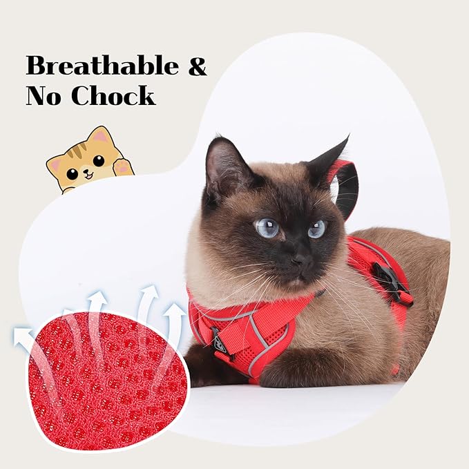 Cat Harness and Leash Set Escape Proof Adjustable Tactical Vest Breathable Kitten Harness with Handle for Walking Reflective Strips Jacket for Dark Night