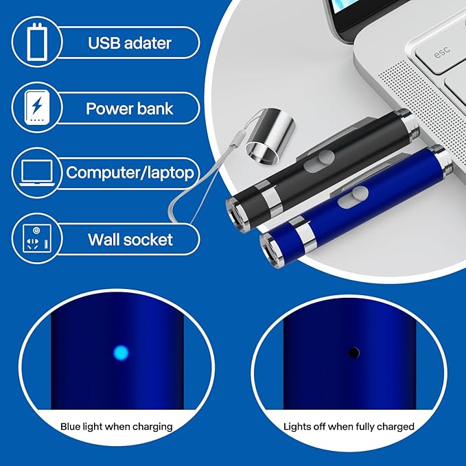 2-Piece Cat Toys Interactive for Indoor Cats, 7 Patterns, Rechargeable Pointer Toys for Kitten Pet Dog Play Training Exercise, Blue and Black