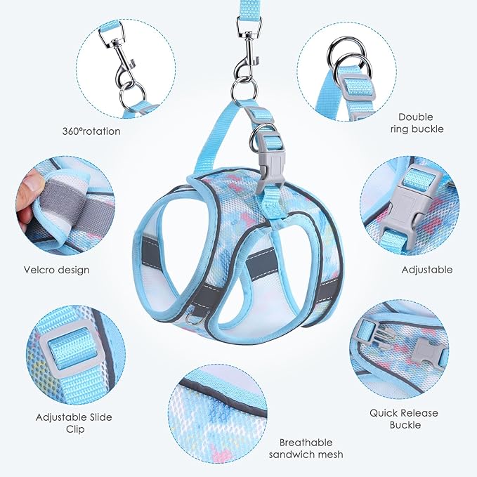 AMIR Cat Harness and Leash for Walking, Escape Proof Breathable Vest Adjustable Harnesses for Cats and Small Dogs, Easy Control Reflective Straps Pet Jacket, Blue, Size S