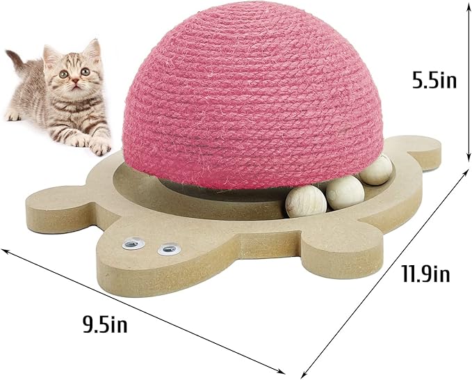 Fhiny Cats Scratching Ball, Natural Sisal Scratching Toy with Roller Track Toys and Wooden Base Kitten Turtle Shape Scratch Post for Indoor Cats Interactive Training Exercise Scratcher for Small Pets