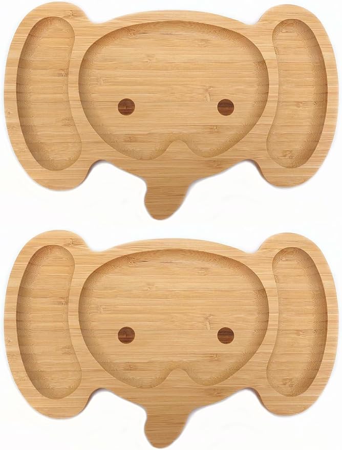 4914, Bamboo Food Plate for Snacks Appetizer Fruit Vegetable | Children Meal Plate | Picnic Kitchen Party | Eco-Friendly Plates, Elephant Face Shaped, 11.5"x7.5", 2 Pack
