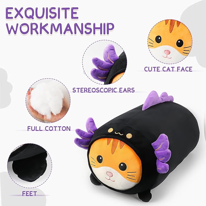 24'' Cute Black Axolotl Cat Plush Toy, Kawaii Plushies Big Axolotl Stuffed Animal, Soft Squishy Axolotl Kitten Plushies Gift for Kids Boys Girls, Birthday