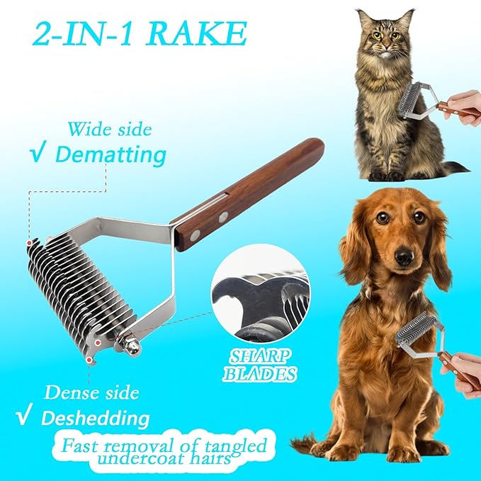 5-piece pet grooming set - solid wood hair removal brush with metal comb - hair removal comb, smoothing brush, and steel comb, used for combing and removing long and tangled hair on cats and dogs