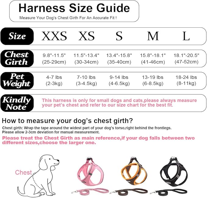 Soft Mesh Dog Harness and Leash Set, Step-in Reflective Breathable Comfort Padded Quick Dry Pet Puppy Vest Harness for Extra-Small/Small Medium Dogs and Cats (Brown, XXS)