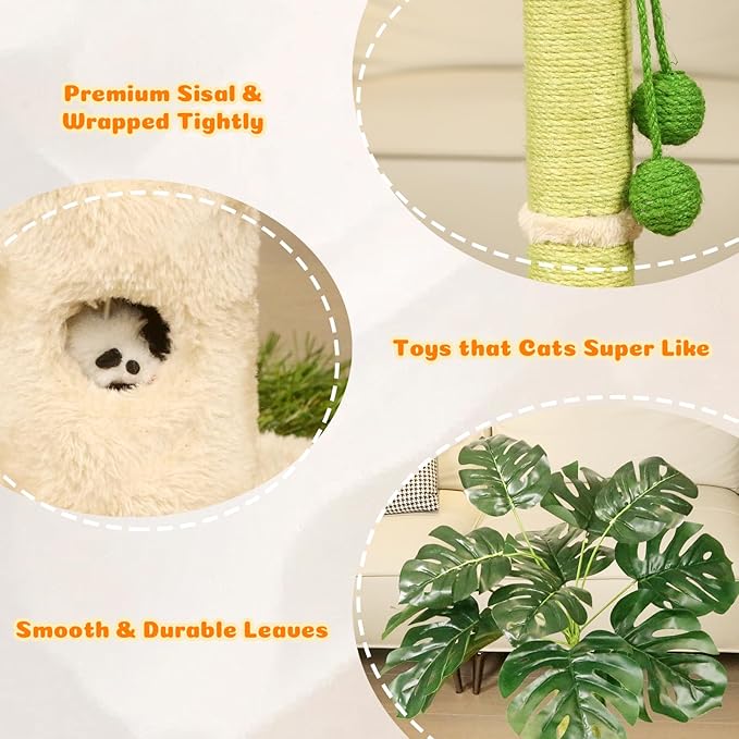 Cat Scratching Posts Cat Trees 35.43" Tall with Sisal Rope Cat Toy and Hanging Ball for Indoor,Wooden Palm Tree Cat Scratch Pole for All Cat (LightGreen)