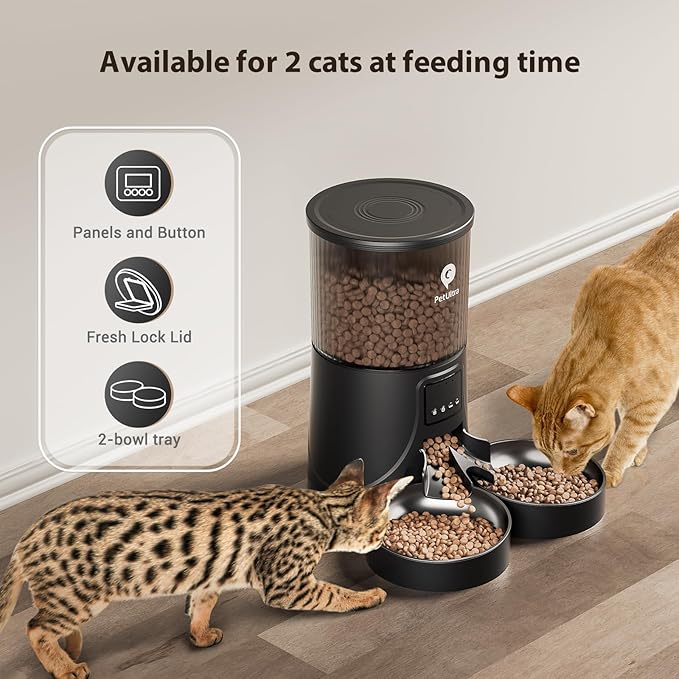 Automatic Cat Feeder for 2 Cats: Cat Feeder auto WiFi 2.4G- Time Dual Cat Feeder 1-10 Meals| Smart App Control Automatic Pet Feeder for Cats and Small Dog Indoor- Dual Power& Detachable Clean