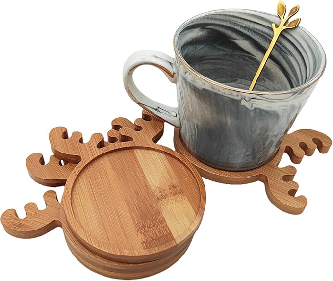 4PCS Mosaic Bamboo Coasters for Crafts, Blank Base Trays, Drinking Cup Coaster, Plant Coaster, Art Plate,DIY Mosaic Supplies (Deer)