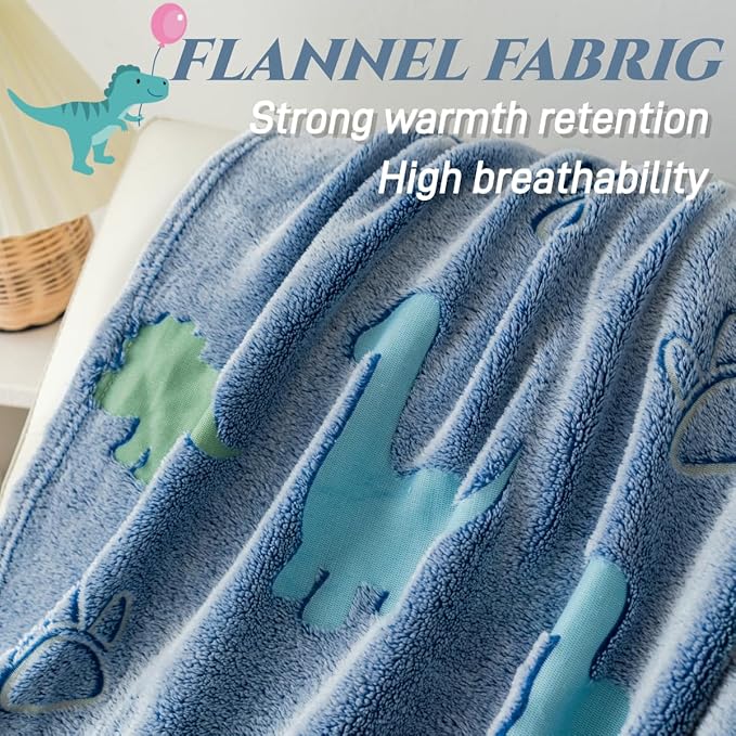 2025 Best Gift Dinosaur Blanket Glow in The Dark Blanket with Storage Bag, Soft Throw Blanket for Boys Girls, Christmas Birthday New Year Gift, Kids Blanket, Day Care Home Use, 50"x60" Blue
