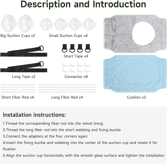 Cat Window Perch,SAN LIKE Double Design Cat Window Hammock,Pet Window Perch Shelf, Large Suction Cups Window Resting Seat for Indoor Cats,Cat Window Bed for Large Cats (Gray+Blue)