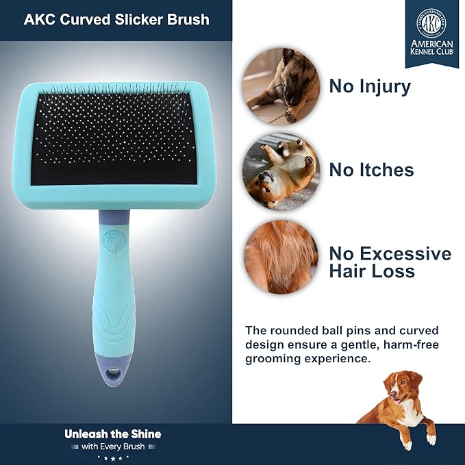 American Kennel Club AKC Deshedding Slicker Brush with Coated Tips for Dogs and Cats, Skin-Friendly Grooming and Deshedding Brush, Removes Loose Hair and Detangles Fur, Suitable for All Breeds
