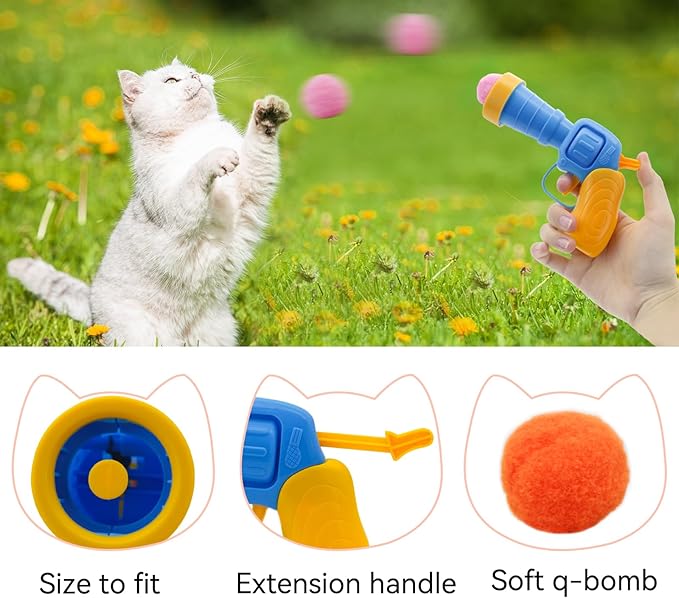 Andiker Cat Toy Balls Set, 30pcs Plush Cat Pom Pom Balls & a Plastic Cat Fetch Toy Launcher Set for Cat Catch and Fetch Interactive Cat Toy with Colorful Cat Balls for Indoor Cat (30 balls+1 launcher)