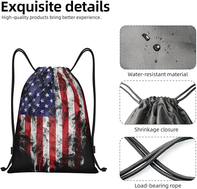 American Flag Drawstring Bag, Patriotic Usa Flag Drawstring Backpack for Women Men, Light Sackpack String Cinch Bag for Sport Gym Beach Shopping Yoga