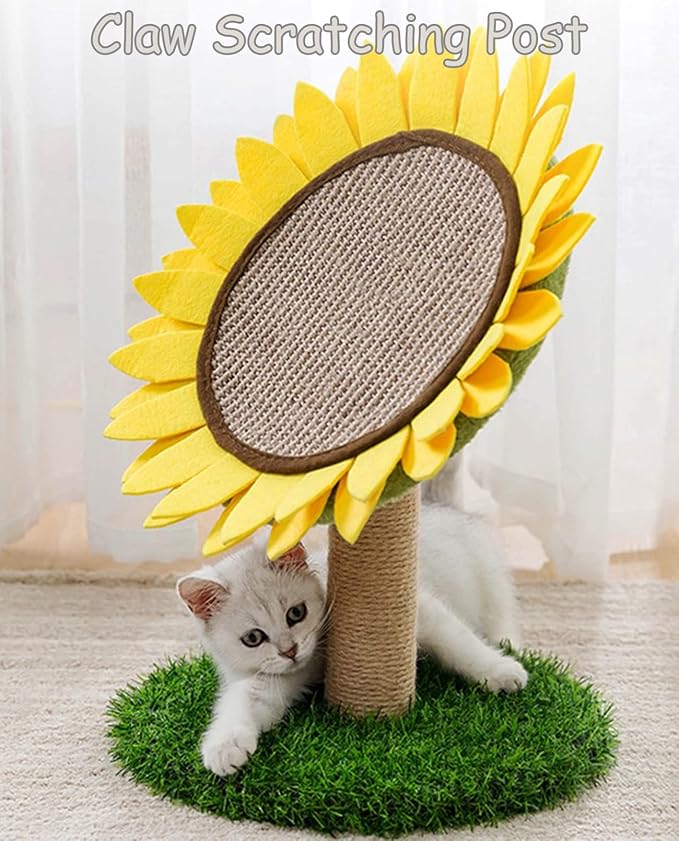 BNOSDM Sunflower Cat Scratching Post for Indoor Kitty Sisal Scratcher Posts Cat Tree Interactive Activity Tree Tower Furniture Cute Scratch Board for Small Cats and Kittens